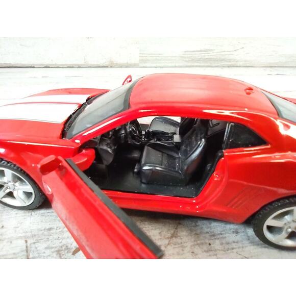 JFL Diecast Camaro Friction Car Red White Race Stripes Opening Doors 2010 4.75" - Picture 9 of 9